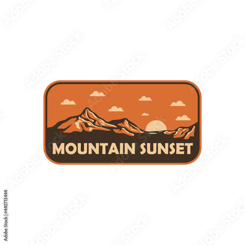 Vintage sunset in mountain badge emblem patch logo stiker outdoor illuatration