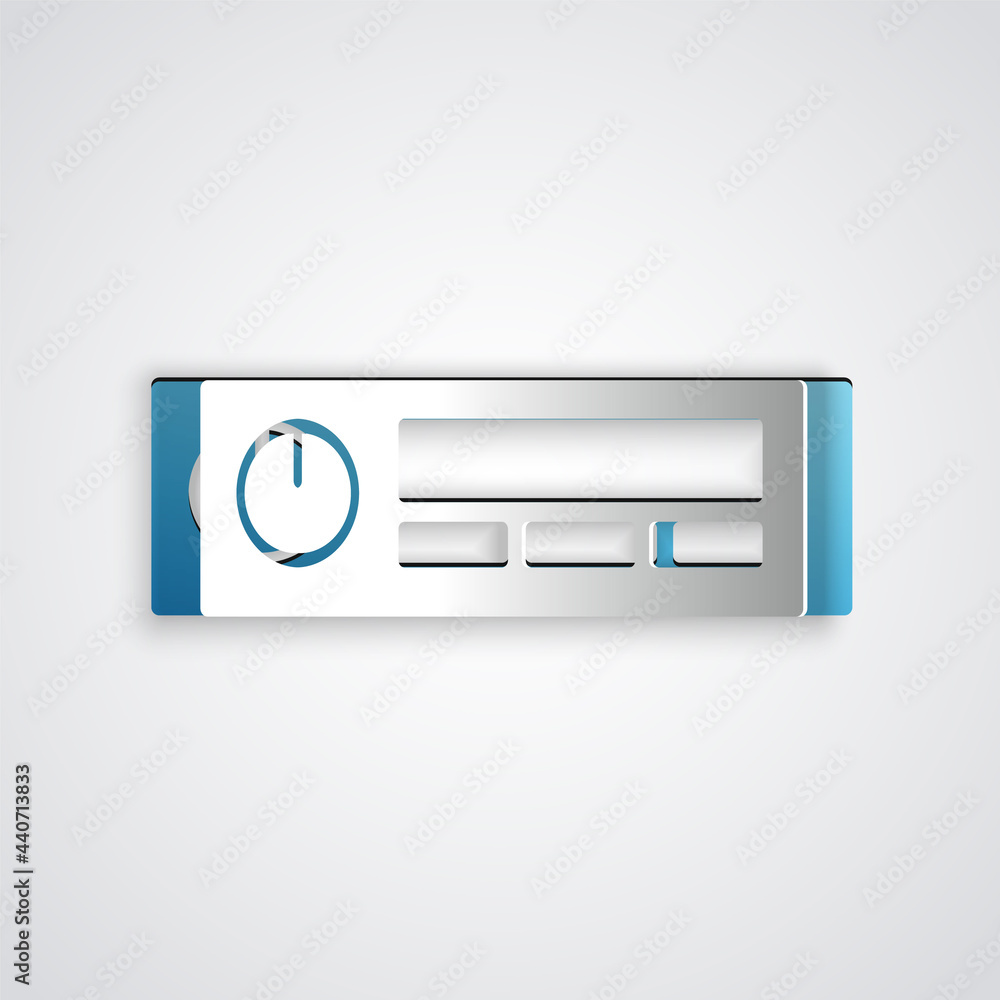 Paper cut Car Audio icon isolated on grey background. Fm radio car audio icon. Paper art style. Vector Paper cut Car Audio icon isolated on grey background. Fm radio car audio icon. Paper art style. Vector