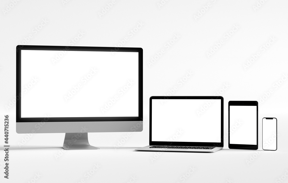 Isolated Devices Mockup - 3d rendering. Isolated Devices Mockup - 3d rendering.