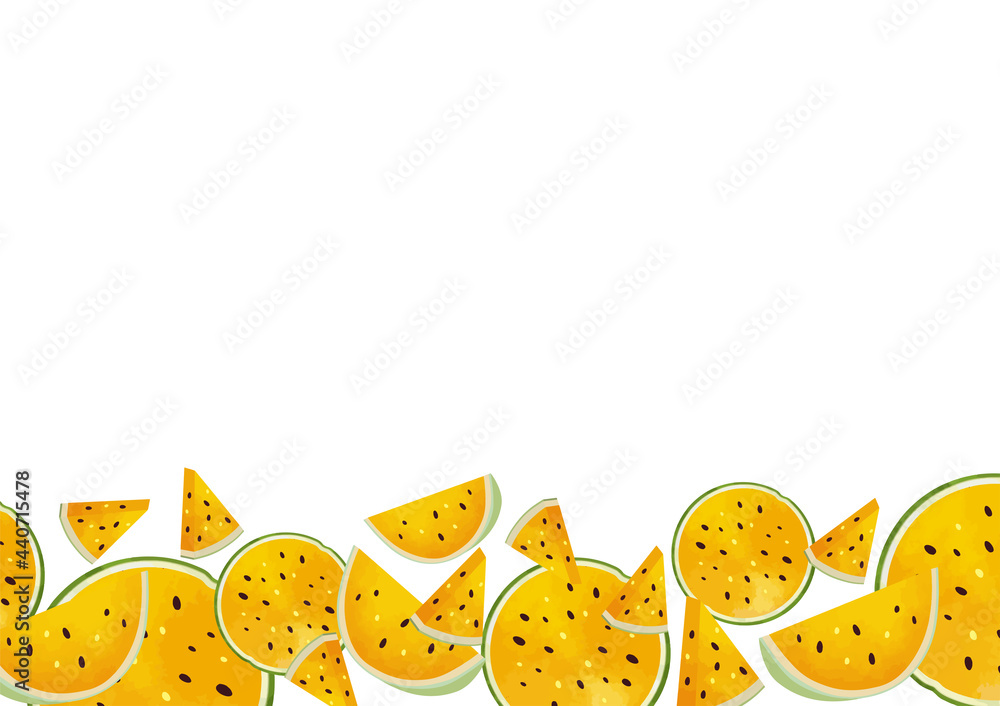 Fototapeta premium カラフルカットフルーツの水彩風背景素材