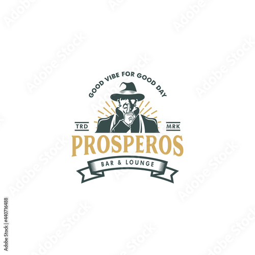 Gentleman Vintage Logo Design Illustration For Bar Or Restaurant