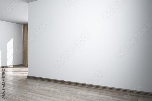 Modern white concrete interior with sunlight and mockup place on blank wall. Mock up, 3D Rendering. © Who is Danny
