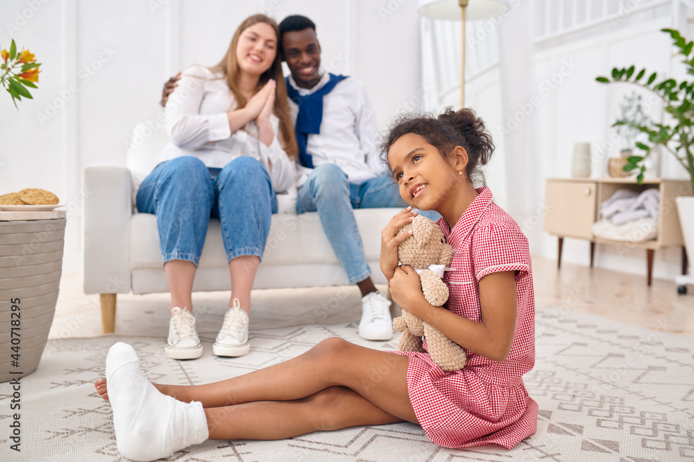 Happy family resting in living room Happy family resting in living room