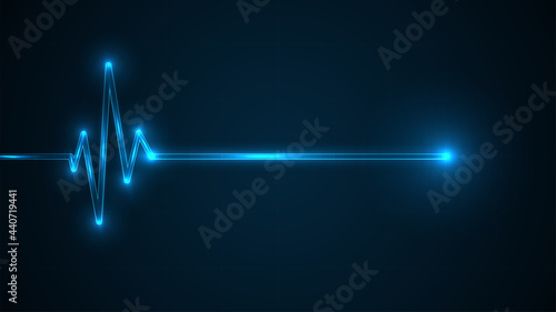 Blue glowing neon heart pulse. Heart beat