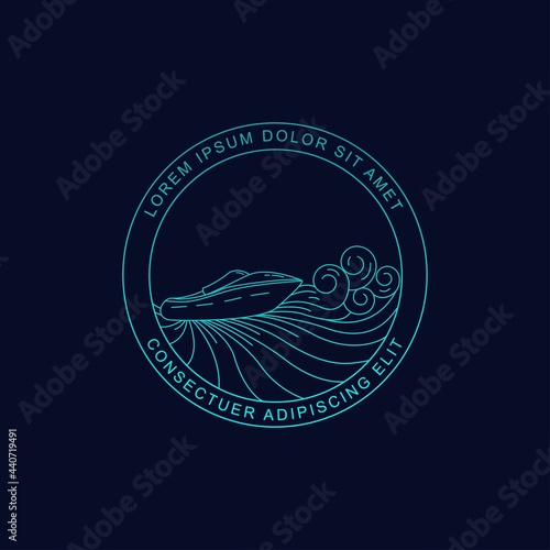 jet boat with ocean waves in line art design illustration