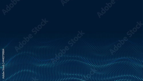 Big data visualization concept. Dynamic wave on blue background. Wave of particles