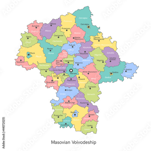 vector illustration: administrative map of Poland. Masovian Voivodeship map with gminas photo