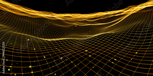 Abstract wave grid Neon color mesh light effect 3d illustration