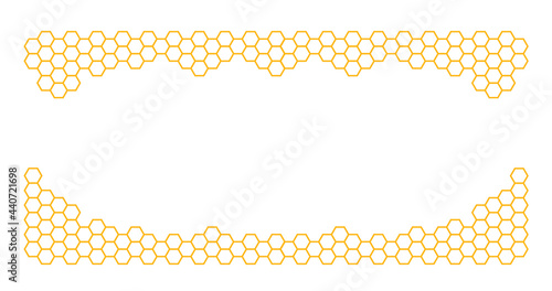 Orange border of geometric hexagons. Symbolizing the honeycomb.