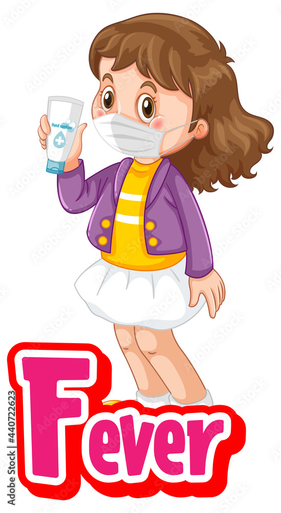 Fver font with a girl wearing mask character isolated on white background Fver font with a girl wearing mask character isolated on white background