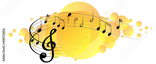 Musical melody symbols on yellow splotch