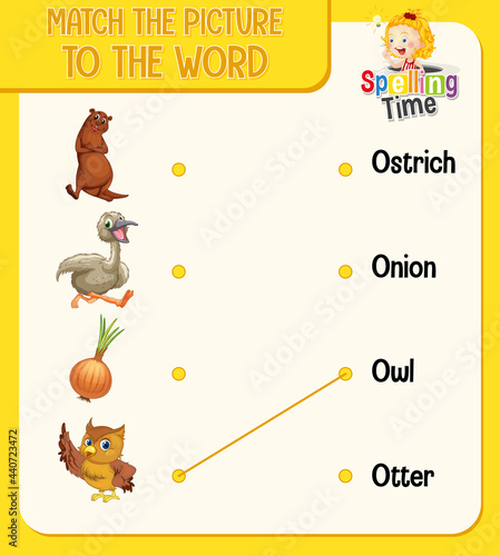 Word to picture matching worksheet for children