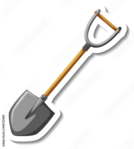 Sticker template with a shovel gardening tool isolated