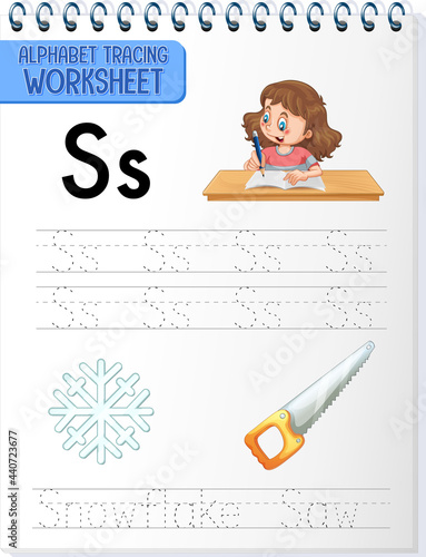 Alphabet tracing worksheet with letter S and s