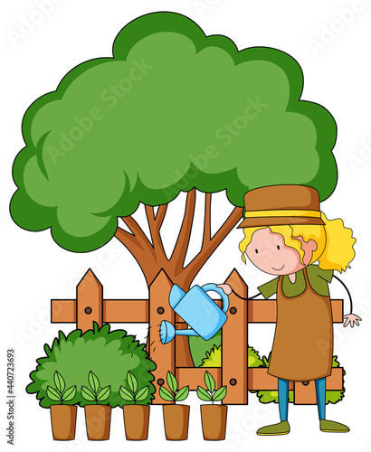 Little kids cartoon character in the garden