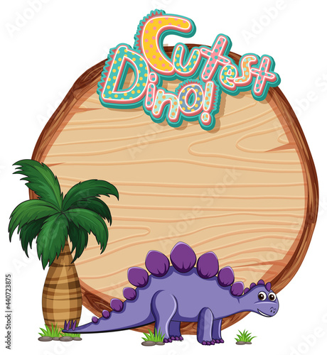 Empty board template with cute dinosaur cartoon character on white background