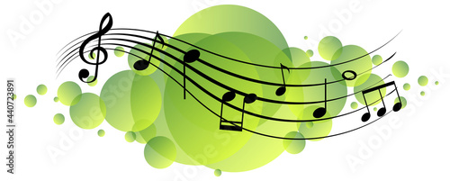 Musical melody symbols on green splotch