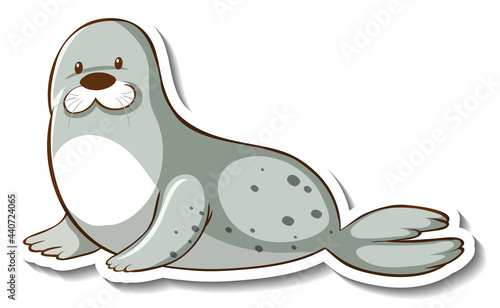 Sticker template with a seal cartoon character isolated