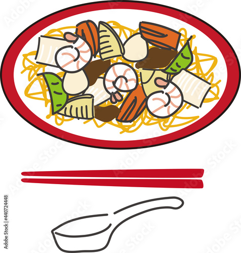 日本食 皿うどんのイラスト