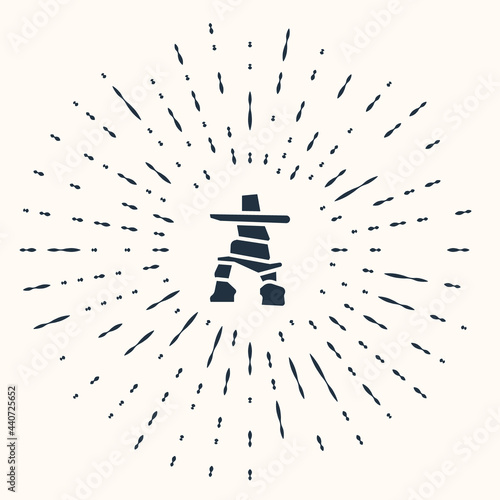 Grey Inukshuk icon isolated on beige background. Abstract circle random dots. Vector
