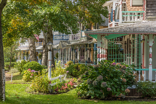 Wallpaper Mural Carpenter Gothic Cottages with Victorian style, gingerbread trim in Wesleyan Grove, town of Oak Bluffs on Martha's Vineyard, Massachusetts Torontodigital.ca