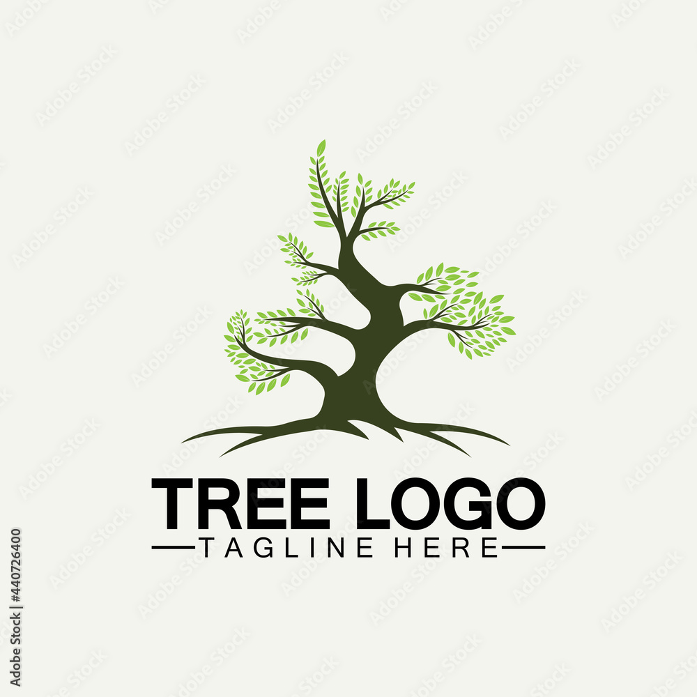 Fototapeta premium Tree logo icon vector illustration design.Vector silhouette of a tree templates of tree logo and roots tree of life design illustration