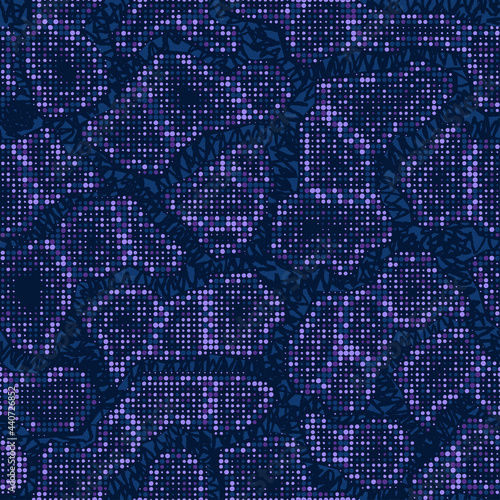 Halftone dots background. Deep blue color fashion design. Abstract vector camouflage texture for print on fabric, textile or paper. Seamless snake pattern. 