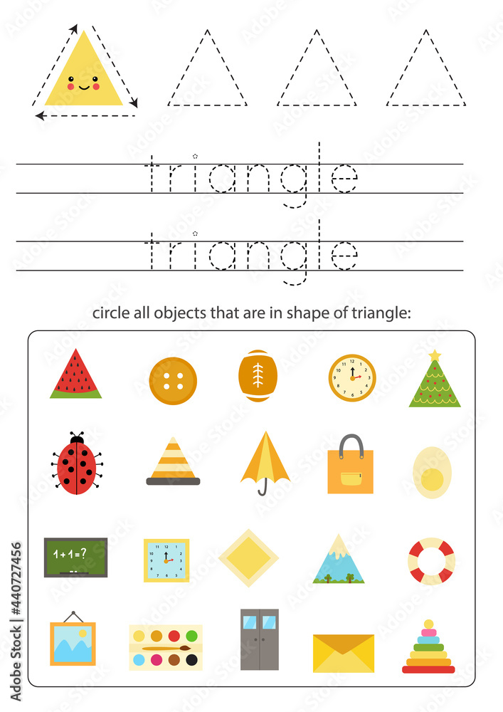 Learning basic geometric form for children. Find triangle objects. Learning basic geometric form for children. Find triangle objects.