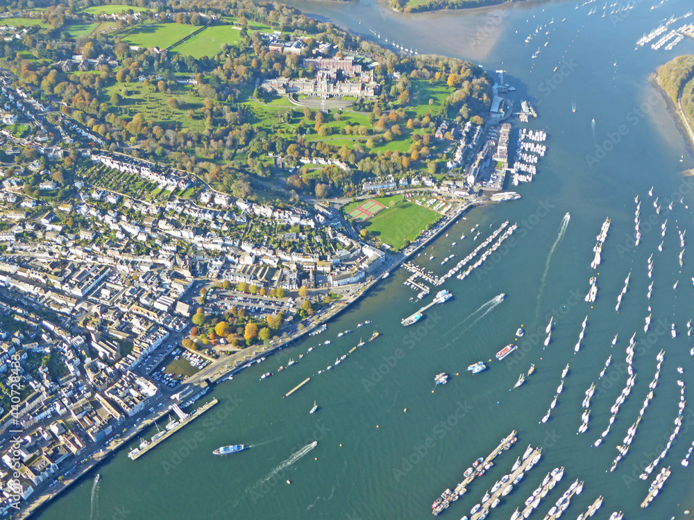 Aerial view of the River Dart at Dartmouth, Devon	