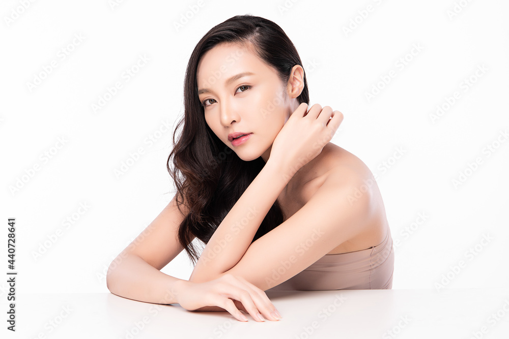 Beautiful young asian woman with clean fresh skin on white background, Face care, Facial treatment, Cosmetology, beauty and spa, Asian women portrait. Beautiful young asian woman with clean fresh skin on white background, Face care, Facial treatment, Cosmetology, beauty and spa, Asian women portrait.