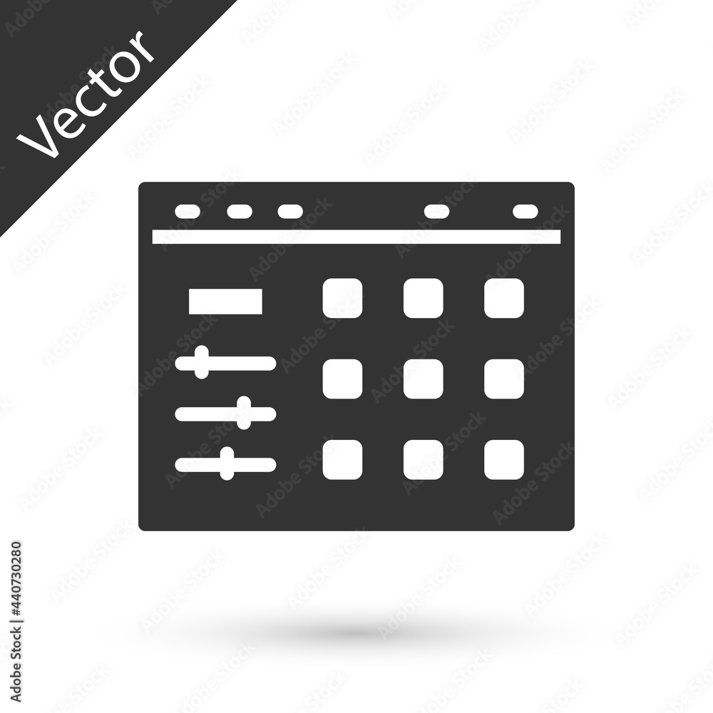 Naklejka premium Grey Drum machine icon isolated on white background. Musical equipment. Vector