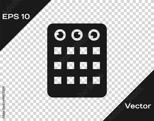 Black Drum machine icon isolated on transparent background. Musical equipment. Vector