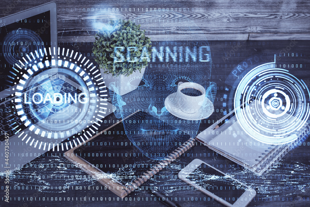 Double exposure of data theme drawing and mobile phone background. Concept of innovation Double exposure of data theme drawing and mobile phone background. Concept of innovation