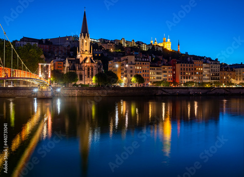 Niight view in Lyon city, France