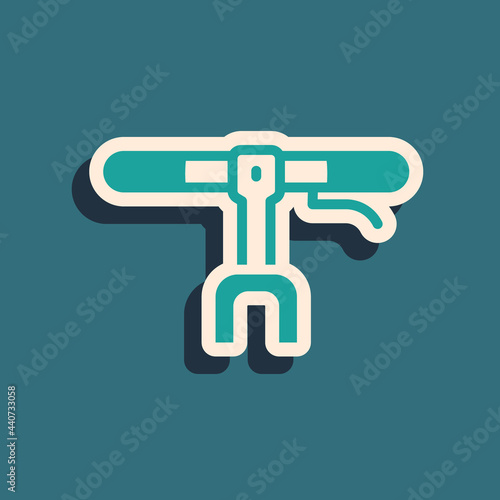 Green Bicycle handlebar icon isolated on green background. Long shadow style. Vector