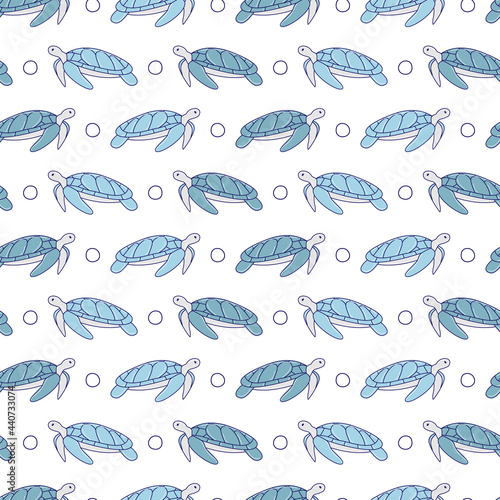Seamless vector patterns with turtles. Animal world under water. Ocean. Hand drawn illustration.