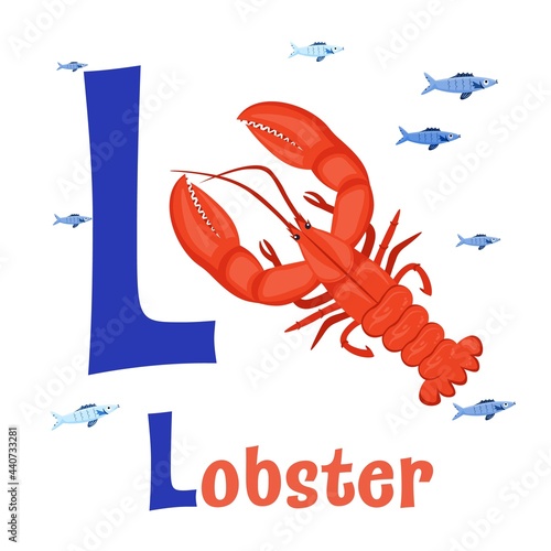 Sea Animals Alphabet. ABC for children. Letter L