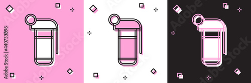 Set Hand grenade icon isolated on pink and white, black background. Bomb explosion. Vector
