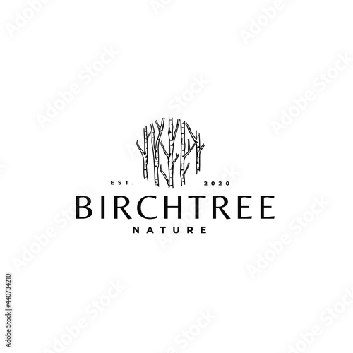 Birch Tree Plant Drawing Logo Vector Illustration Template Icon 