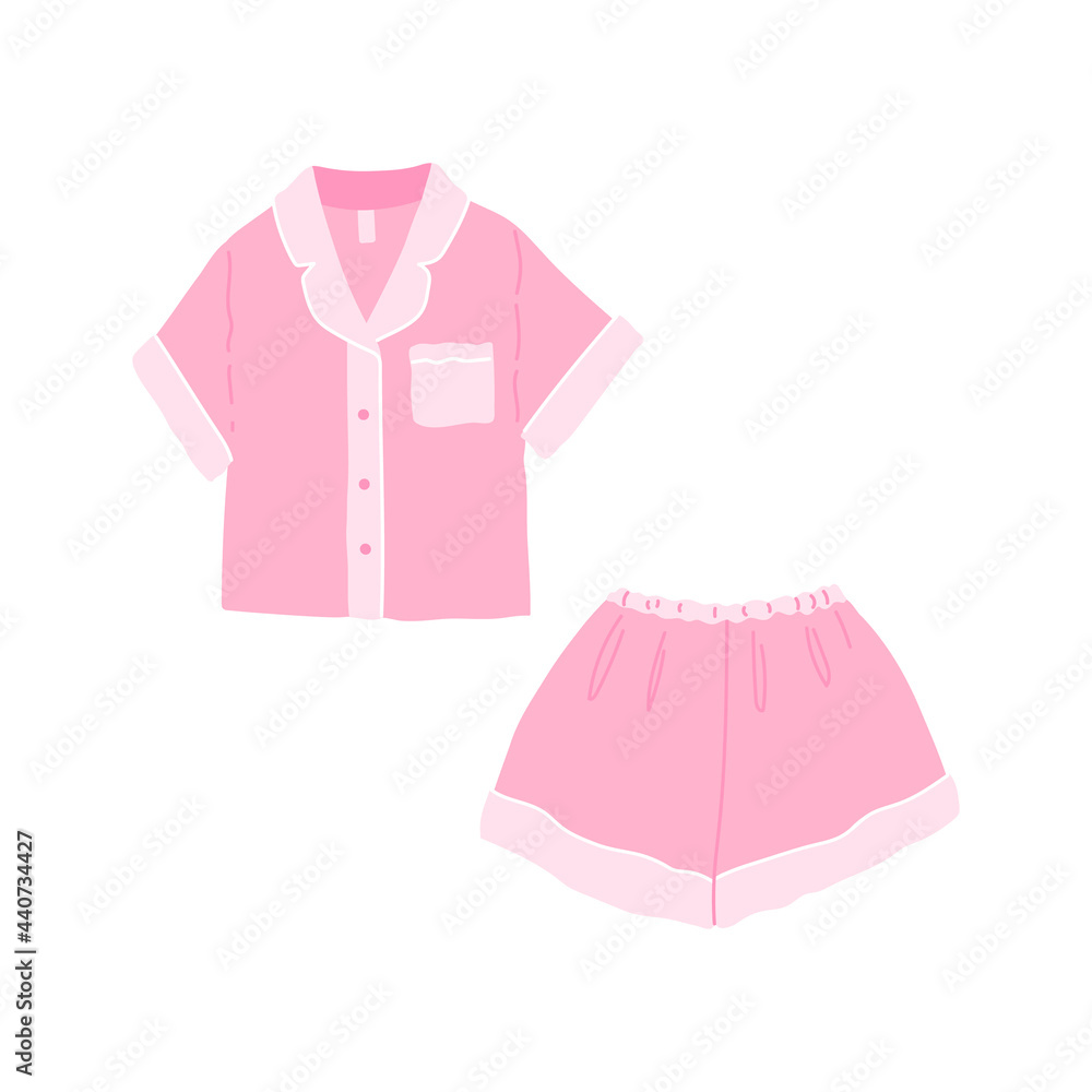 Cozy cute homewear. Pretty comfy pajamas, shirt and shorts. Vector flat  illustration isolated on white background. Stock Vector | Adobe Stock