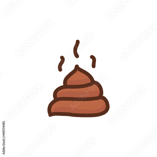 Piece of turd icon in cartoon style. Brown poop is smelly. Vector illustration isolated on white background.
