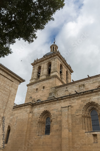 Detailed view at the iconic spanish Romanesque architecture tower building at the Cuidad Rodrigo cathedral