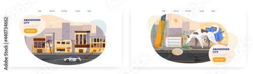 Abandoned city landing page design, website banner vector template set.