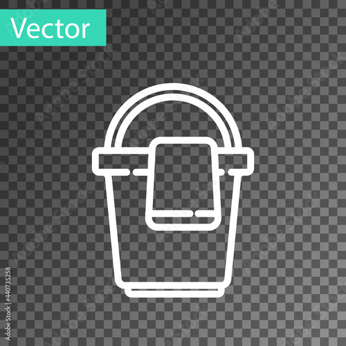 White line Bucket with rag icon isolated on transparent background. Cleaning service concept. Vector Illustration