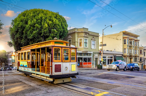 Cable Car Tram in downtown San Francisco in California photo