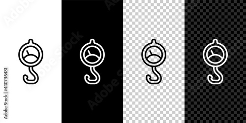 Set line Spring scale icon isolated on black and white background. Balance for weighing. Determination of weight. Vector