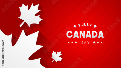 1 July Canada Day Background vector illustration. Maple leaves paper art style on red slanted stripe background