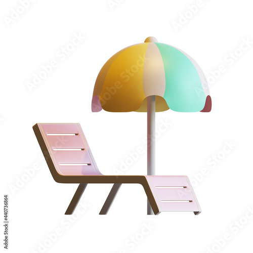 Summer Bench And Umbrella 3D Rendering Illustration