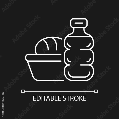 Airplane food white linear icon for dark theme. Meal during flight. Airline catering service. Thin line customizable illustration. Isolated vector contour symbol for night mode. Editable stroke