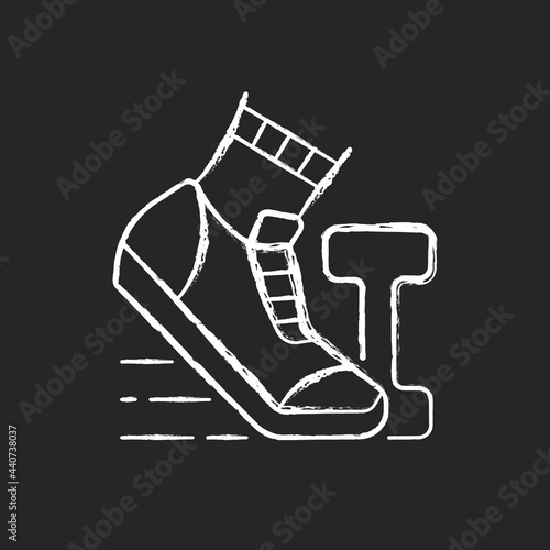 Morning workout chalk white icon on dark background. Running in mornings for daily exercise. Outdoor sport. Jogging as activity. Everyday routine. Isolated vector chalkboard illustration on black